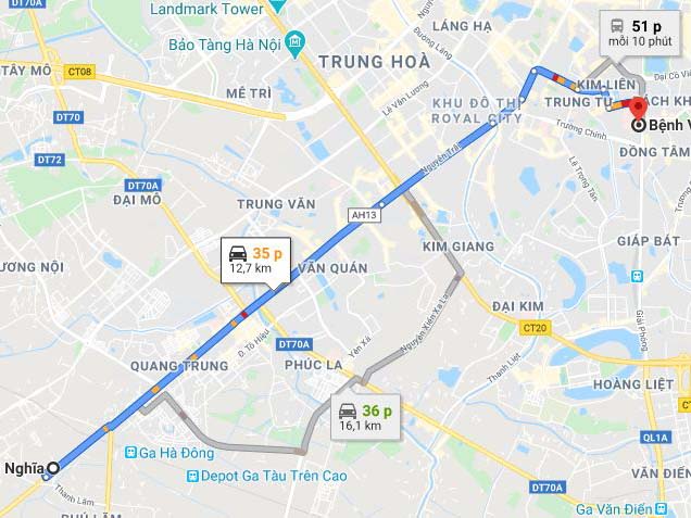 bến xe yên nghĩa đến bệnh viện bạch mai