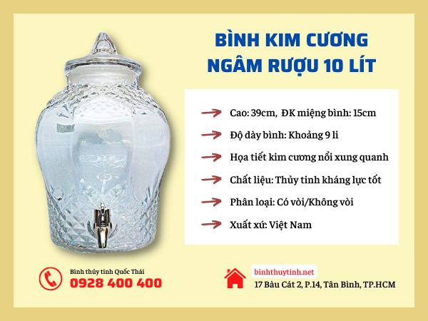 bình ngâm rượu thủy tinh 10 lít