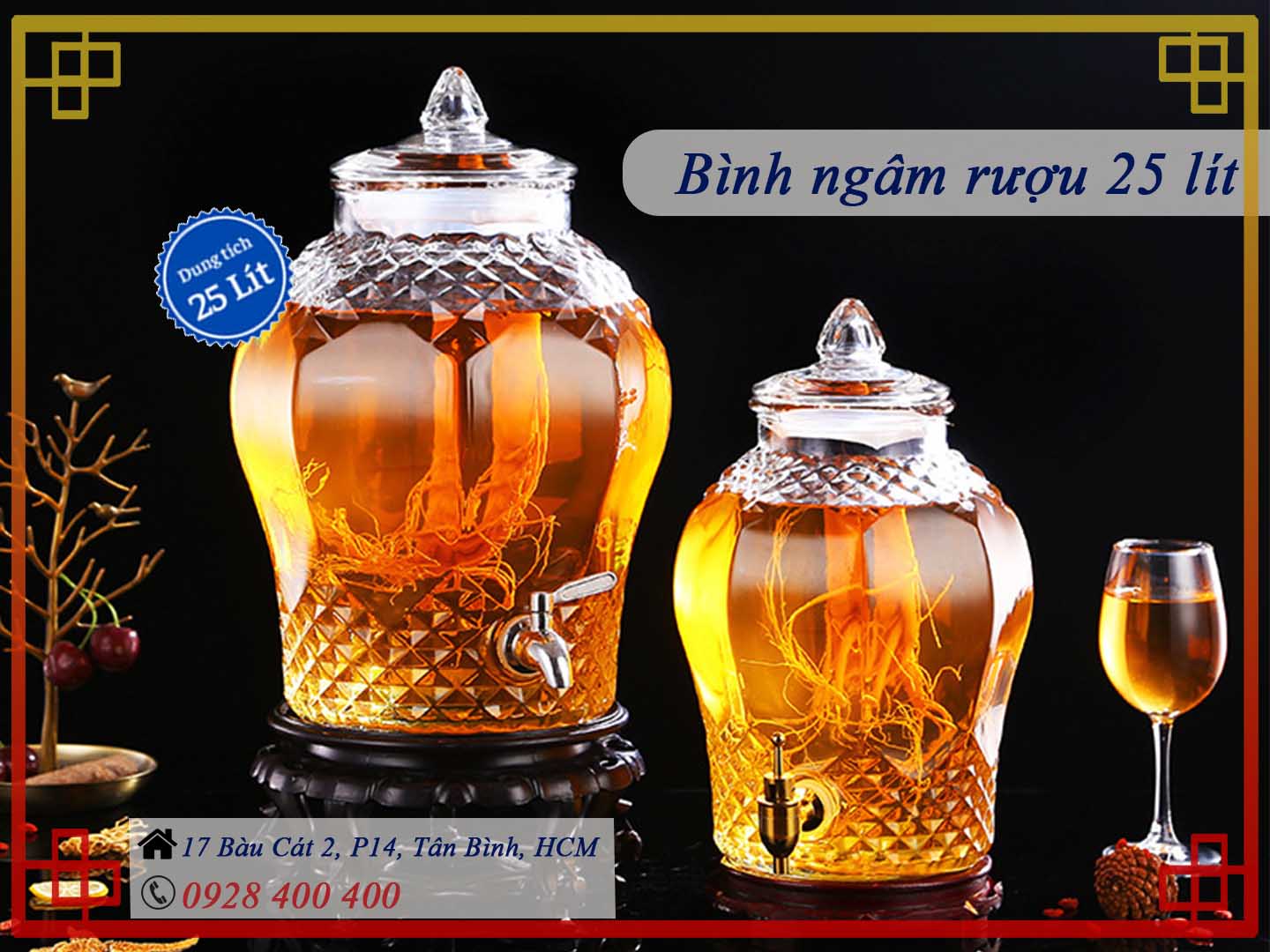 Bình ngâm rượu thủy tinh 25 lít