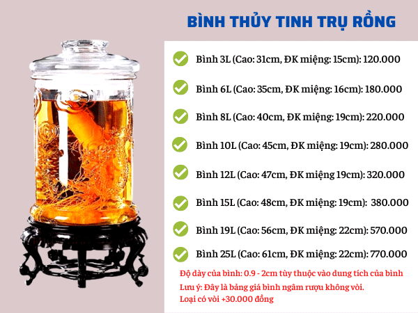 bình thủy tinh ngâm rượu 100 lít