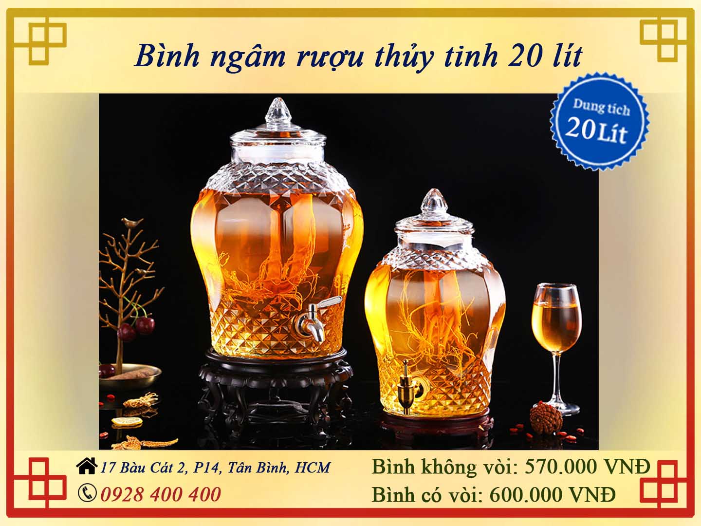 Bình thủy tinh ngâm rượu 20 lít