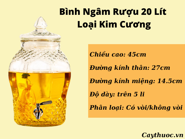 kích thước bình rượu 20 lít